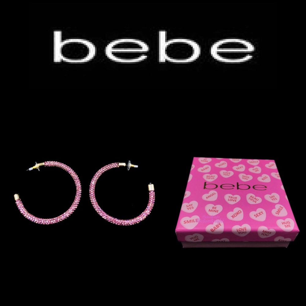 bebe Pink Rhinestone Studded Hoop Earrings